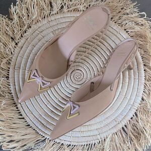 MOSCHINO Italian Leather Nude Slingback Kitten Heel Pumps 36